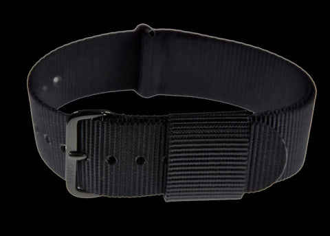20mm 1970s/80s U.S Pattern Black Military Watch Strap with Black PVD Buckles