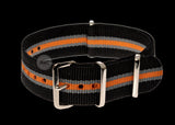 18mm Black, Grey and Tangerine NATO Military Watch Strap