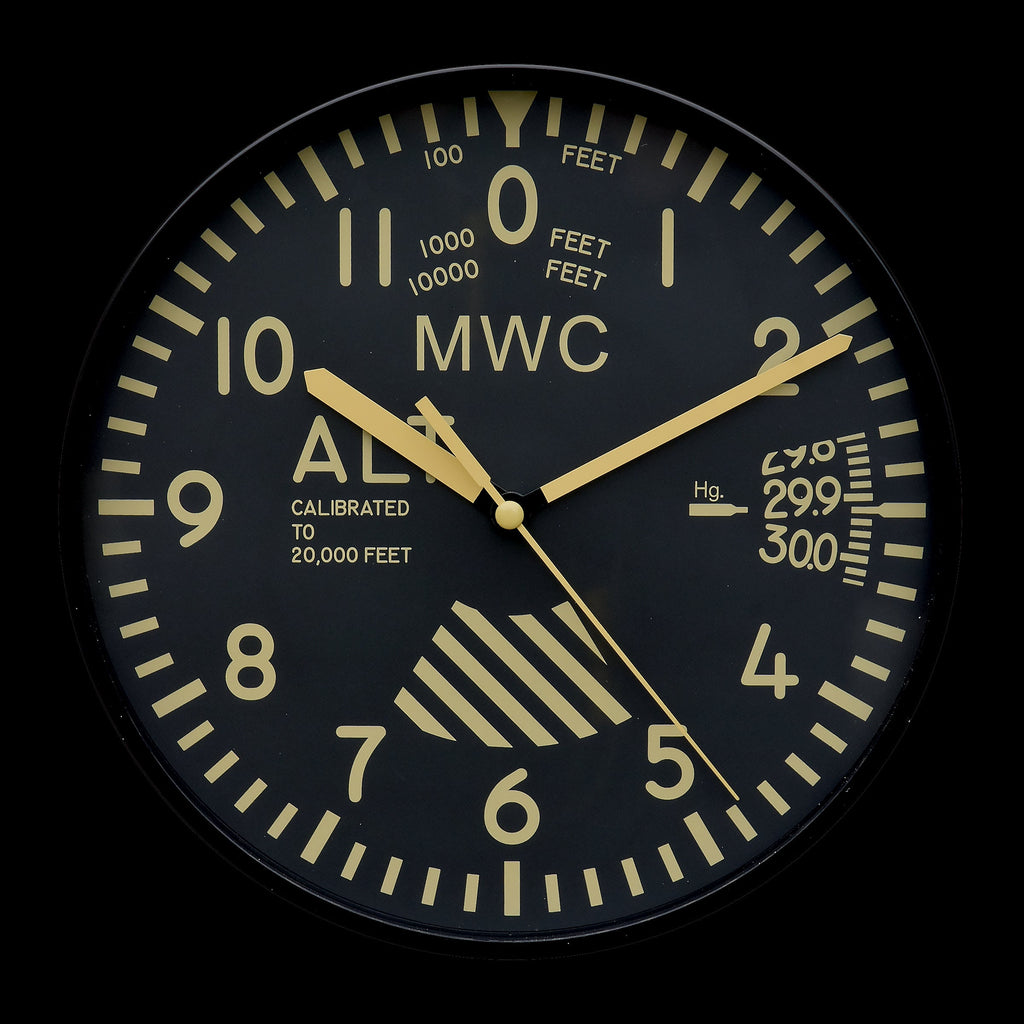 MWC Limited Edition Altimeter Wall Clock with Retro Subdued Dial and Silent Quartz Movement  with Sweep Second Hand (Size 22.5 cm / approx 9")