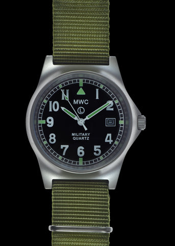 MWC G10 LM Stainless Steel Military Watch on a Grey NATO Military Webbing Strap