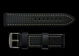 22mm MWC Branded Black Carbon Fibre Effect Leather Watch Strap