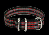 18mm Black, Red and Grey Zulu Military Watch Strap in Ballistic Nylon