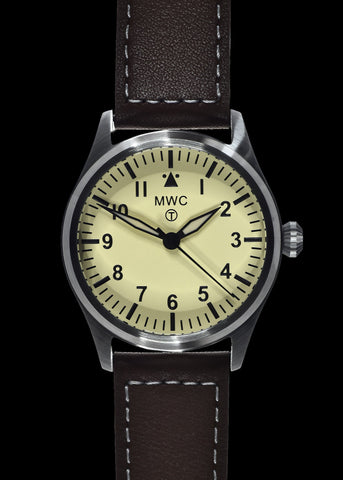 MWC Classic 40mm Cream Dial Stainless Steel Aviator Watch with Hybrid Movement and 100m Water Resistance